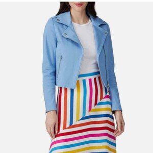 Color Me Courtney Dennis Blue Canvas Crop Biker Moto Jacket Size 2